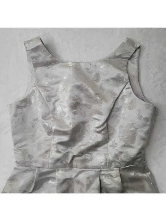 White House Black Market Women's Sleeveless Silver Jacquard Dress Size 4P - Picture 3 of 12